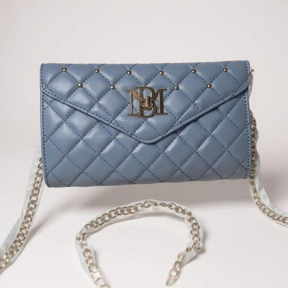 Badgley Mischka NWT Gray Bag Quilted with Gold Beads on Front Flap NWT - Picture 1 of 3